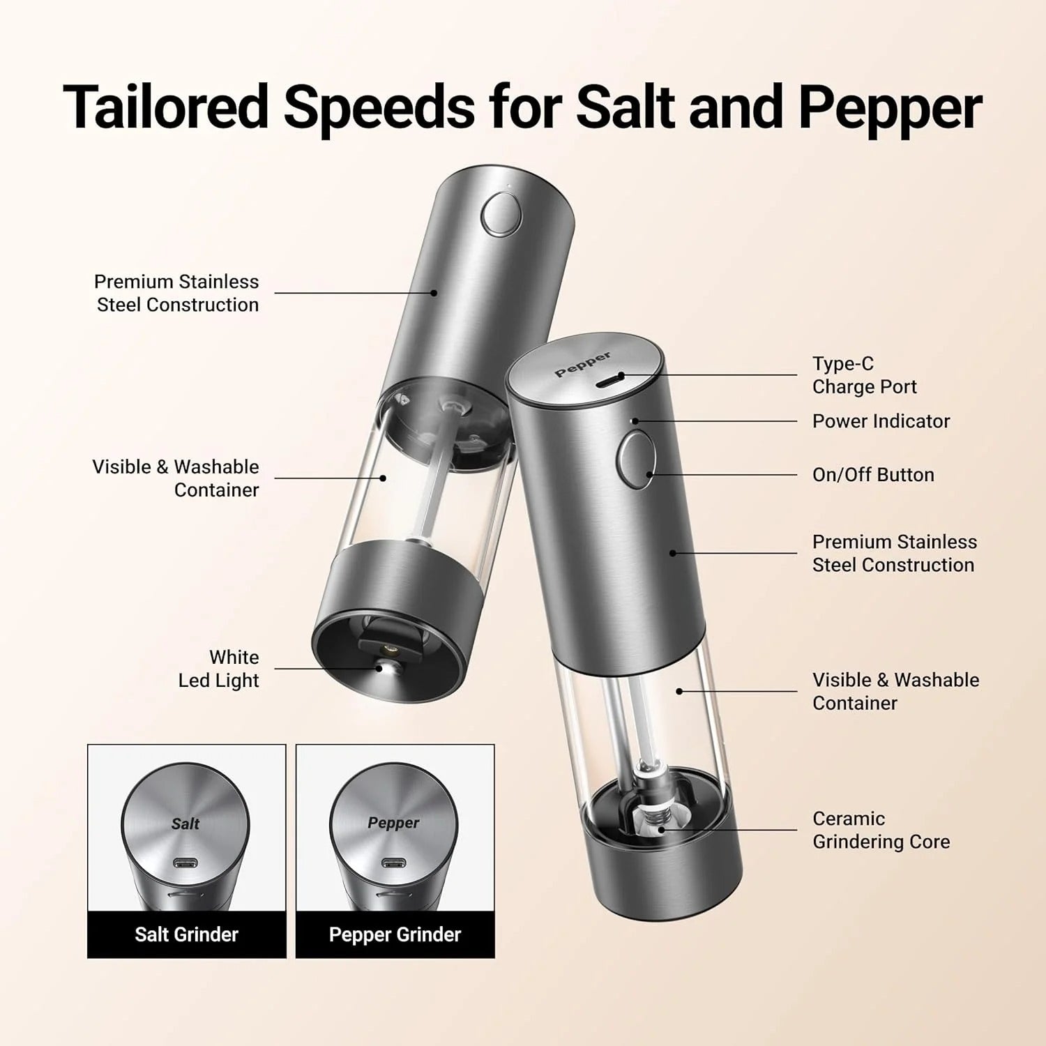 Electric Salt and Pepper Grinder Set